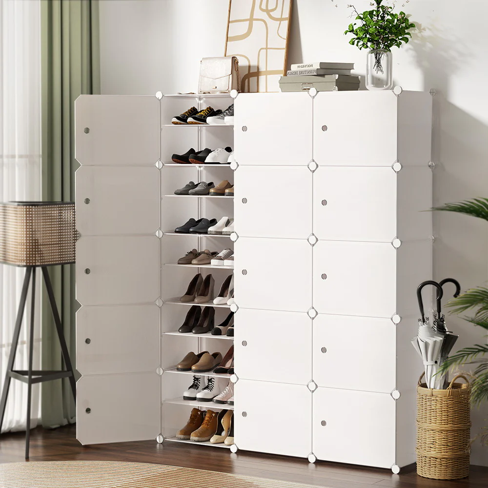 DS NA Artiss Shoe Cabinet DIY Shoe Box White Portable Organiser Storage Stand - Image 8