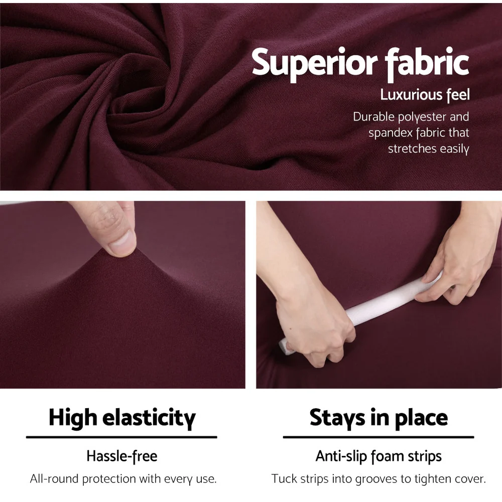 DS NA Artiss Sofa Cover Elastic Stretchable Couch Covers Burgundy 3 Seater - Image 4