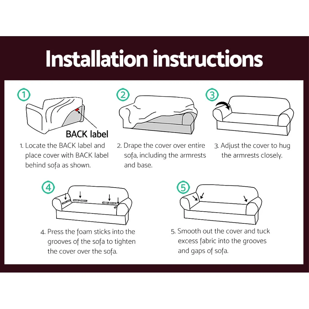 DS NA Artiss Sofa Cover Elastic Stretchable Couch Covers Burgundy 3 Seater - Image 6