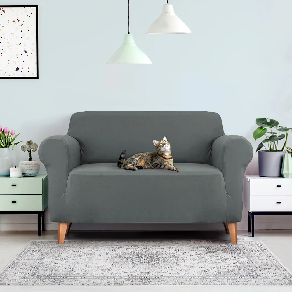 DS NA Artiss Sofa Cover Elastic Stretchable Couch Covers Grey 2 Seater - Image 7