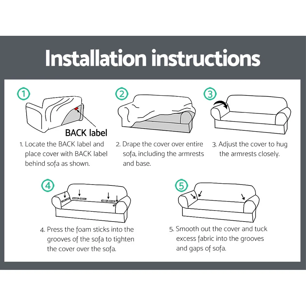 DS NA Artiss Sofa Cover Elastic Stretchable Couch Covers Grey 3 Seater - Image 6