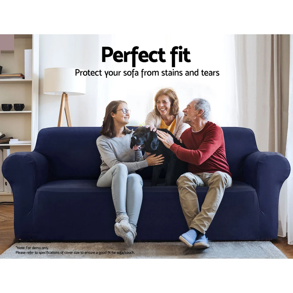 DS NA Artiss Sofa Cover Elastic Stretchable Couch Covers Navy 3 Seater - Image 3