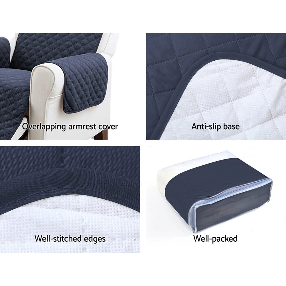 DS NA Artiss Sofa Cover Quilted Couch Covers Lounge Protector 3 Seater Dark Grey - Image 6