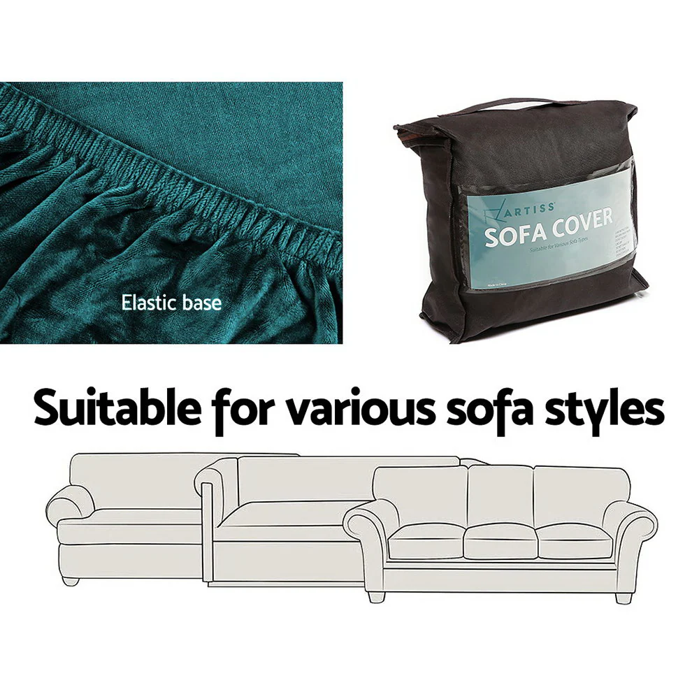 DS NA Artiss Velvet Sofa Cover Plush Couch Cover Lounge 2 Seater Agate Green - Image 5