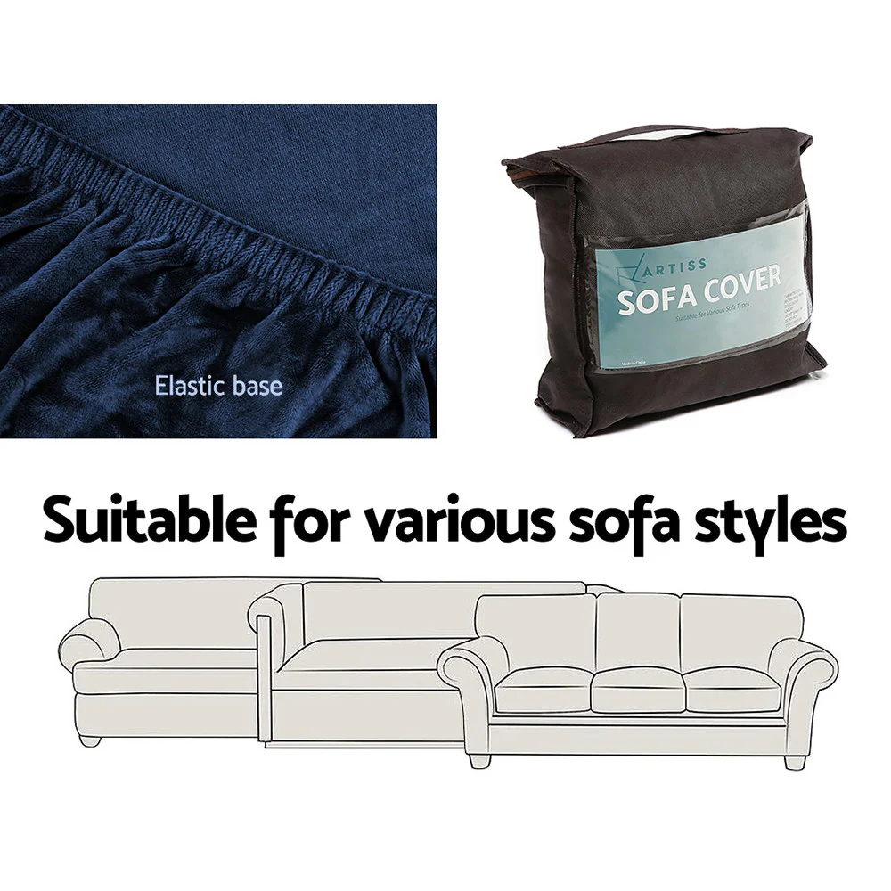 DS NA Artiss Velvet Sofa Cover Plush Couch Cover Lounge 3 Seater Sapphire - Image 5