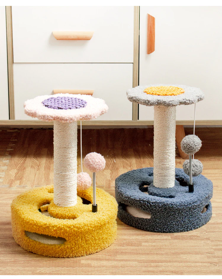 DS NA Blue & Grey Sunflower Cat Scratching Post – 35CM Sisal Cat Tree with Plush - Image 3