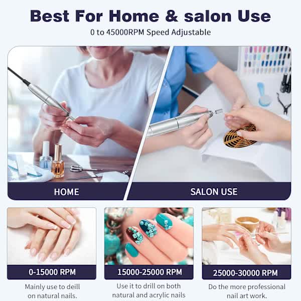 DS NA [CA] Fast and Efficient 45000 rpm Rechargeable Portable Electric Nail File - Image 2