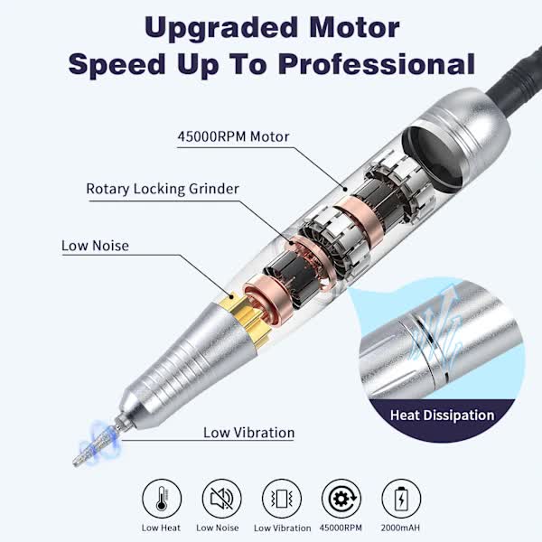 DS NA [CA] Fast and Efficient 45000 rpm Rechargeable Portable Electric Nail File - Image 4