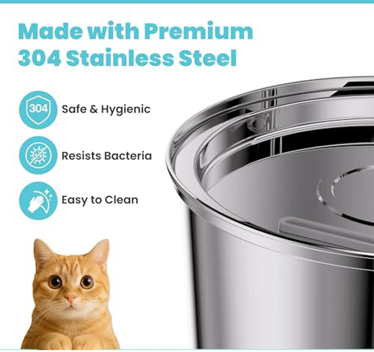 DS NA Cat Drinking Fountain – Quiet 3.2L Stainless Steel Water Fountain - Image 4