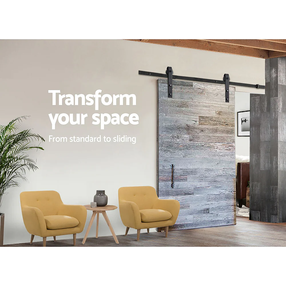 DS NA Cefito Sliding Barn Door Hardware Track Set 2.44m Roller Kit Slide Office - Image 3