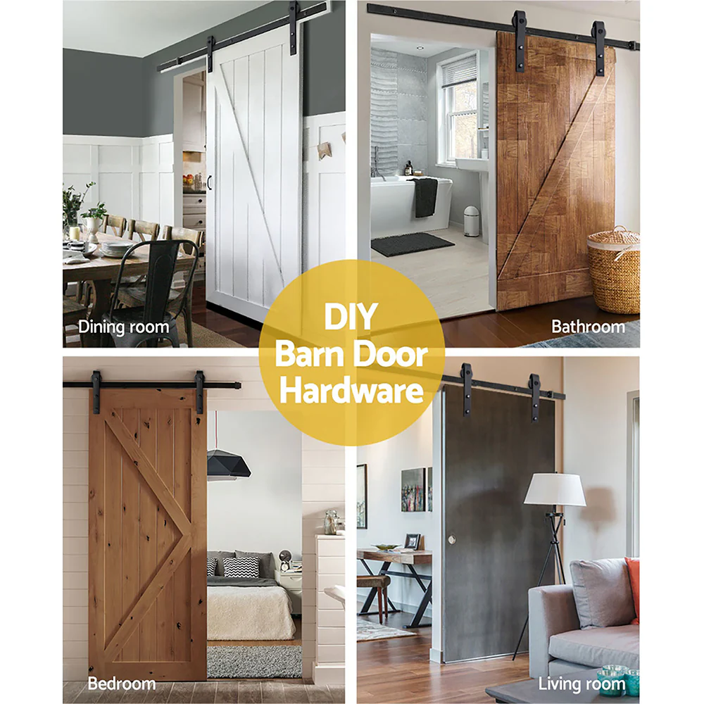 DS NA Cefito Sliding Barn Door Hardware Track Set 2.44m Roller Kit Slide Office - Image 4