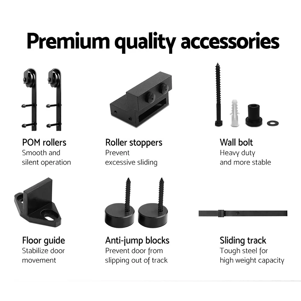 DS NA Cefito Sliding Barn Door Hardware Track Set 2.44m Roller Kit Slide Office - Image 7