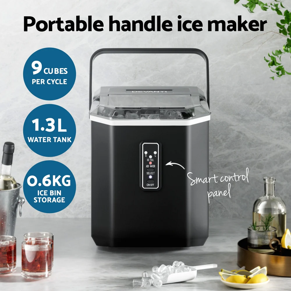 DS NA Devanti 12kg Ice Maker Machine 1.3L w/Scoop Holder Black - Image 4