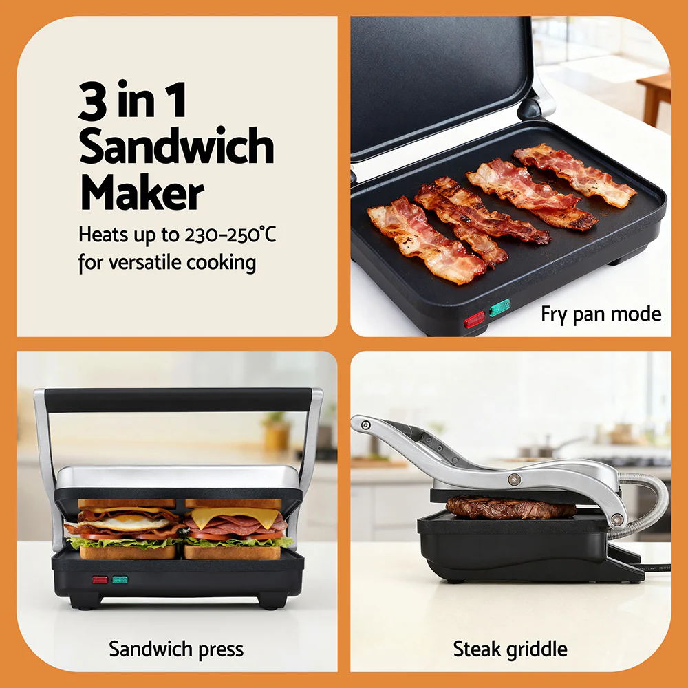 DS NA Devanti 3 in 1 Sandwich Maker Steak Press Grill 1000W - Image 5