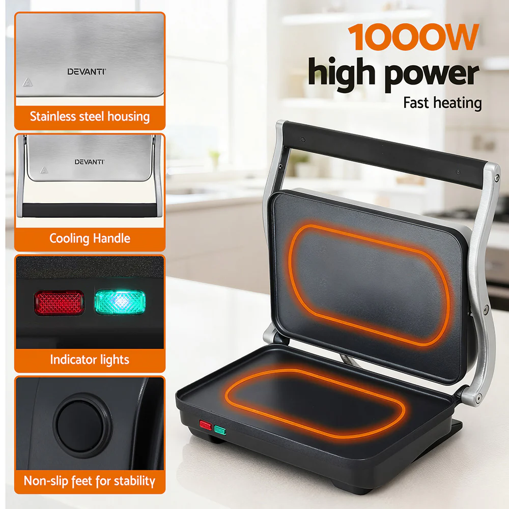 DS NA Devanti 3 in 1 Sandwich Maker Steak Press Grill 1000W - Image 7