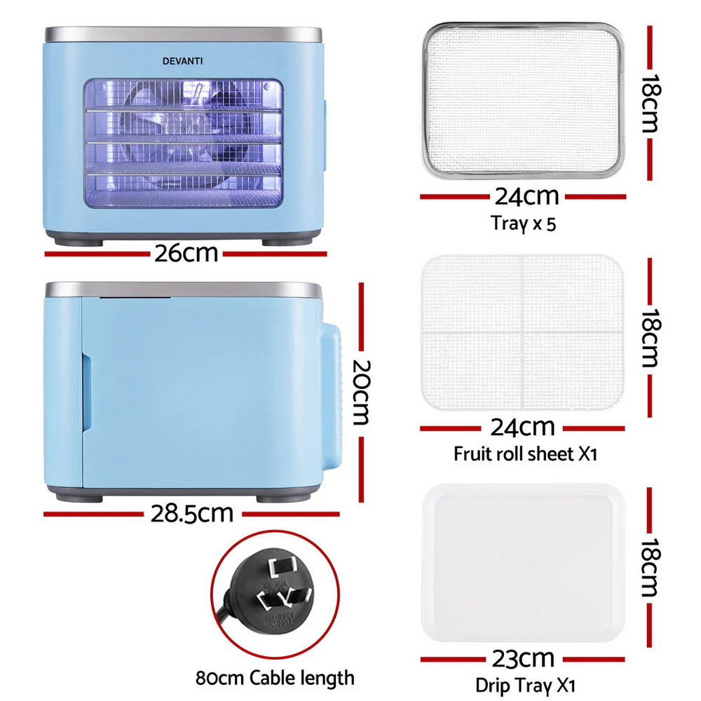 DS NA Devanti 5 Trays Food Dehydrator Mini Fruit Dryer 500W - Image 2