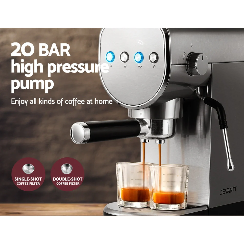 Devanti Coffee Machine Espresso Maker 20 Bar Milk Cappuccino Latte Cafe - Image 5