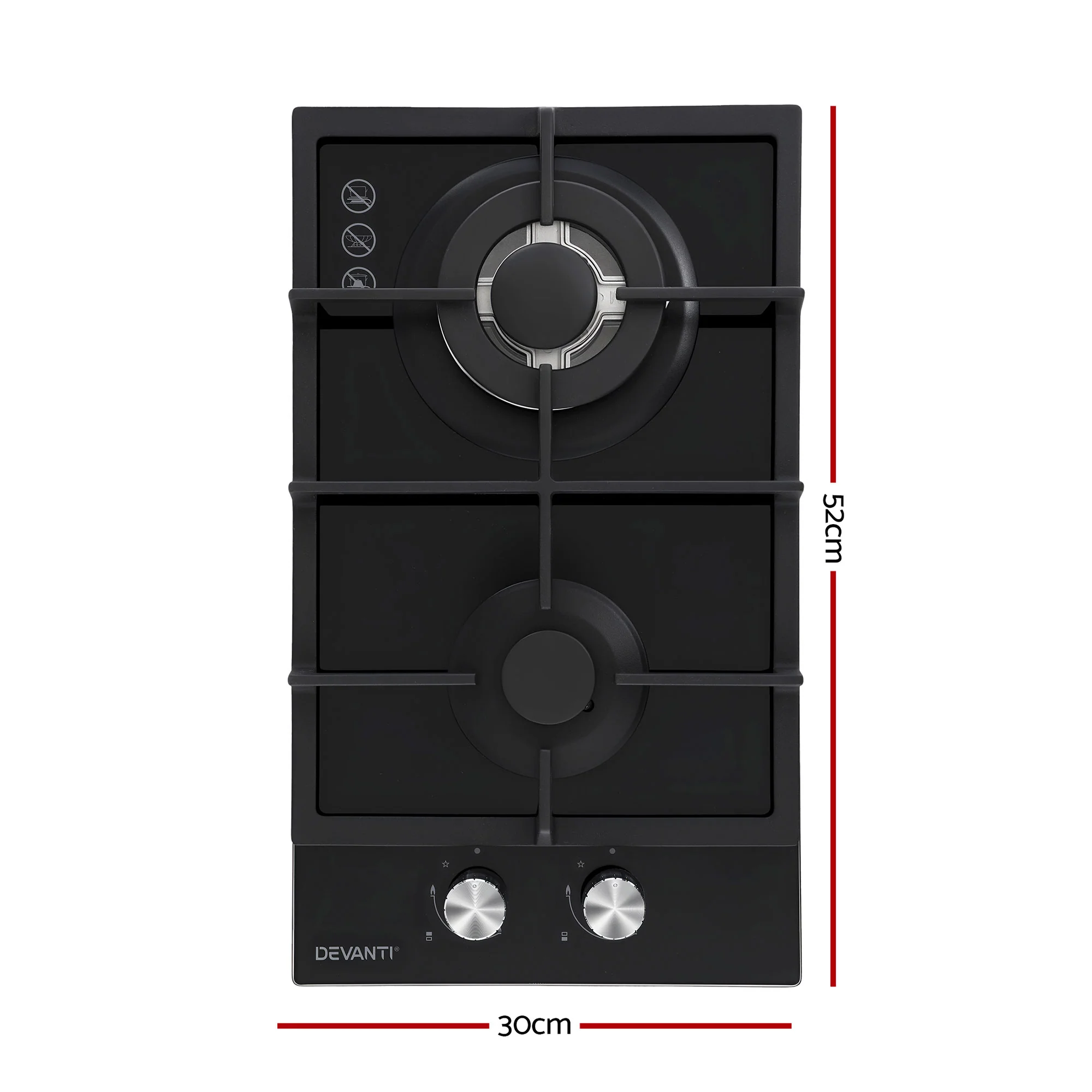 DS NA Devanti Gas Cooktop 30cm 2 Burner Built-in Stove Glass Cook Top NG LPG - Image 2