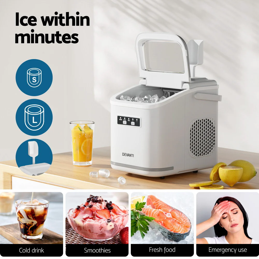 DS NA Devanti Ice Maker Machine Portable 12kg Countertop w/Self Cleaning 1.3L Wh - Image 4
