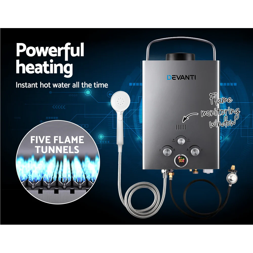Devanti Portable Gas Water Heater 8LPM Outdoor Camping Shower Grey - Image 5