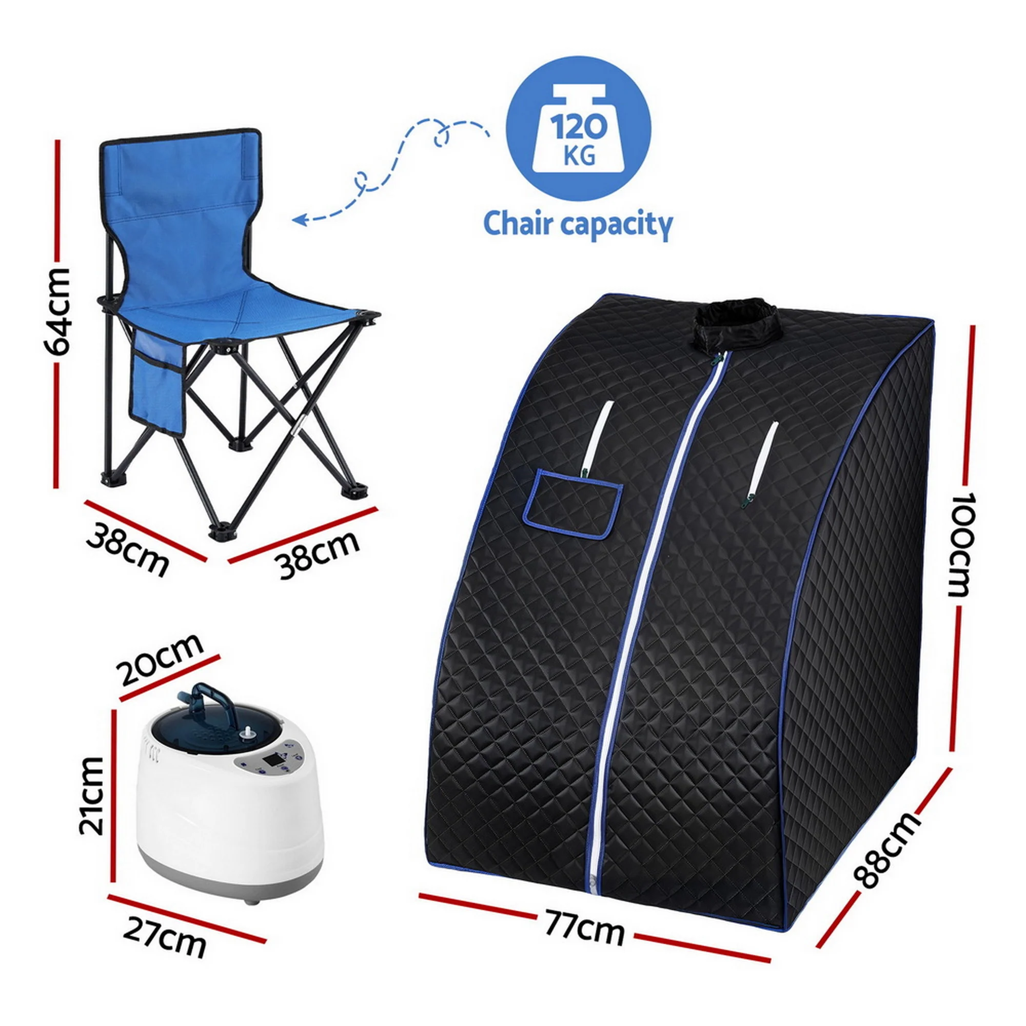 DS NA Devanti Portable Steam Sauna Tent 1000W 2L Steamer Pot Personal Home SPA - Image 2