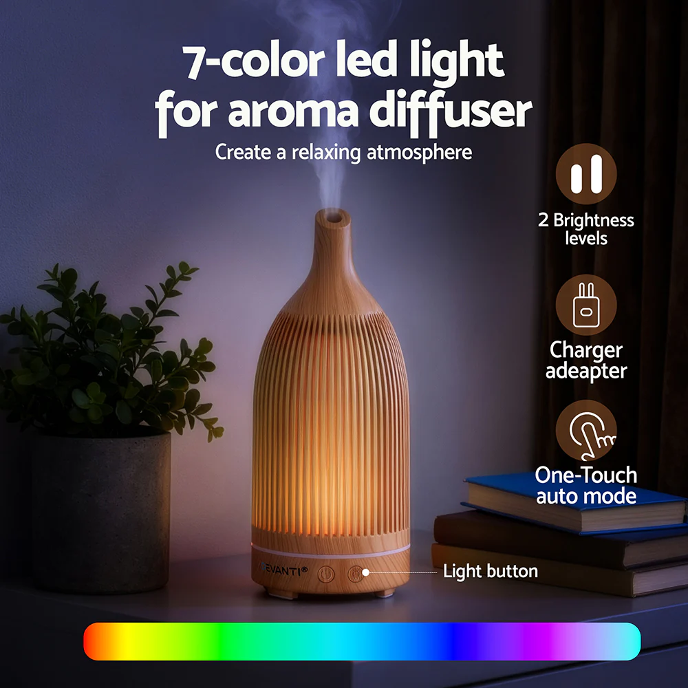 DS NA Devanti Ultrasonic Aroma Diffuser Aromatherapy 200ml LED Lights wood grain - Image 6