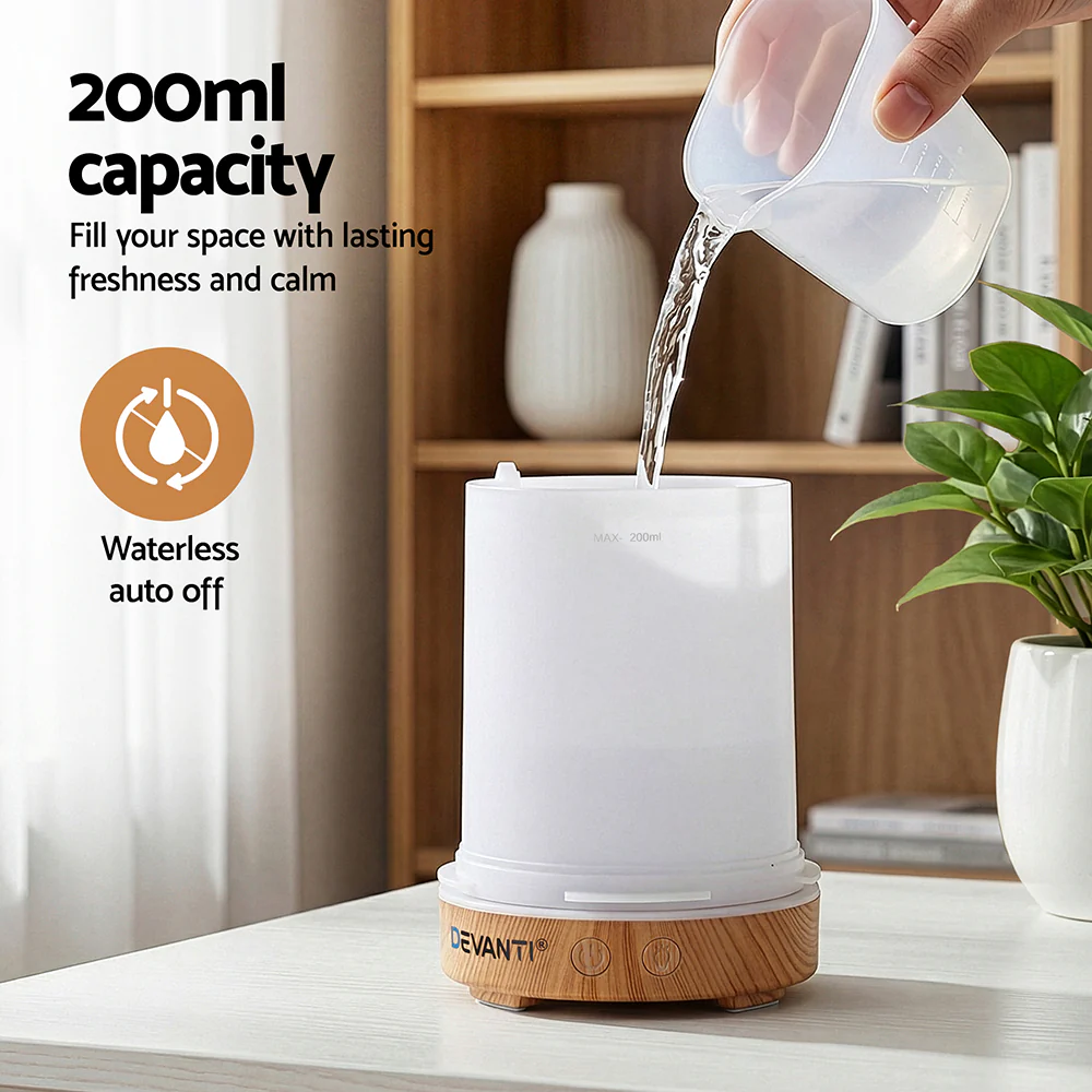 DS NA Devanti Ultrasonic Aroma Diffuser Aromatherapy 200ml LED Lights wood grain - Image 8