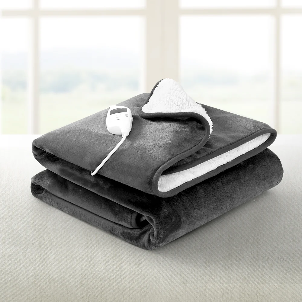 DS NA Electric Throw Rug Heated Blanket Washable Snuggle Flannel Winter Grey - Image 8