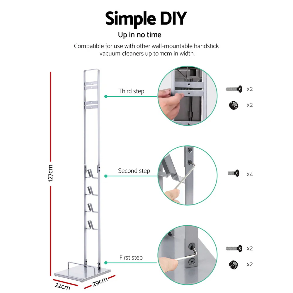 DS NA Freestanding Dyson Vacuum Stand Rack Holder for 6/7/8/10/11/12 V Silver - Image 2