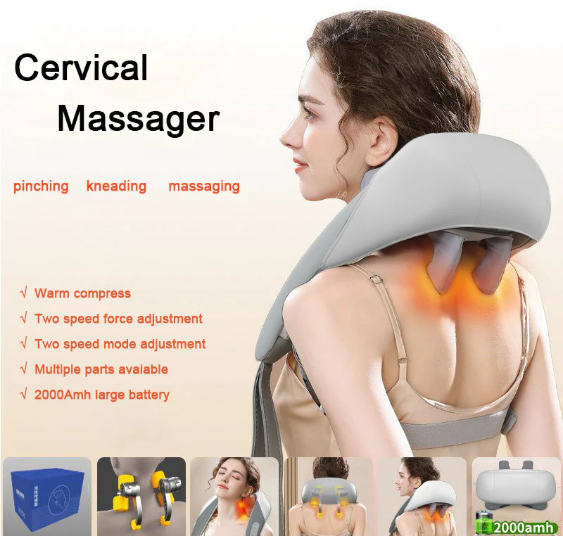 DS NA Grey Portable Shiatsu Neck and Shoulder Massager with Heat | Rechargeable