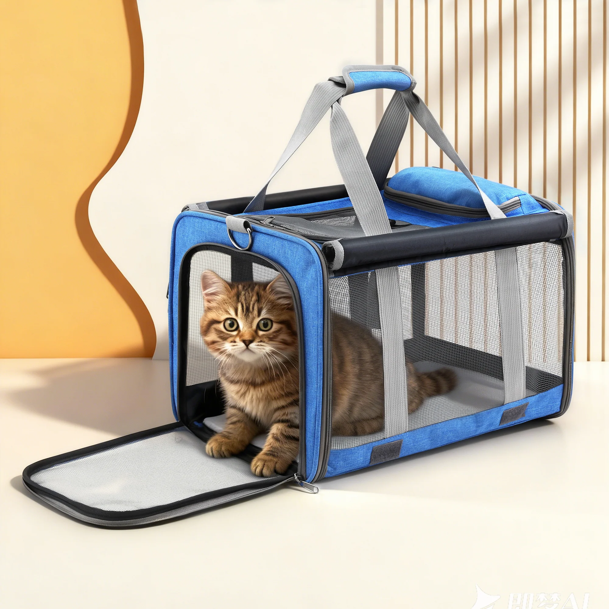 DS NA i.Pet Carrier Bag Foldable Dog Cat Durable Crate Portable Car Kennel Blue - Image 7