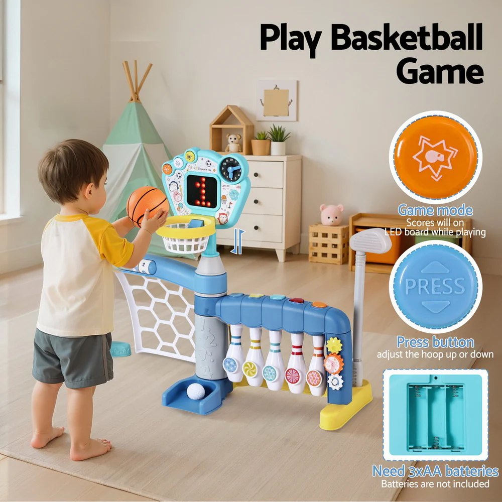 DS NA Keezi Kids Basketball Hoop Stand Bowling Baseball Golf Game Toys Set Blue - Image 4
