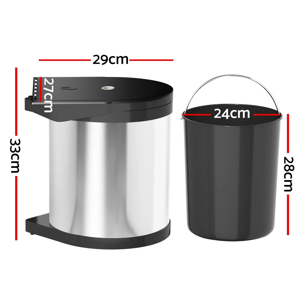 DS NA Kitchen Swing Out Pull Out Bin Stainless Steel Garbage Rubbish Can 12L - Image 2