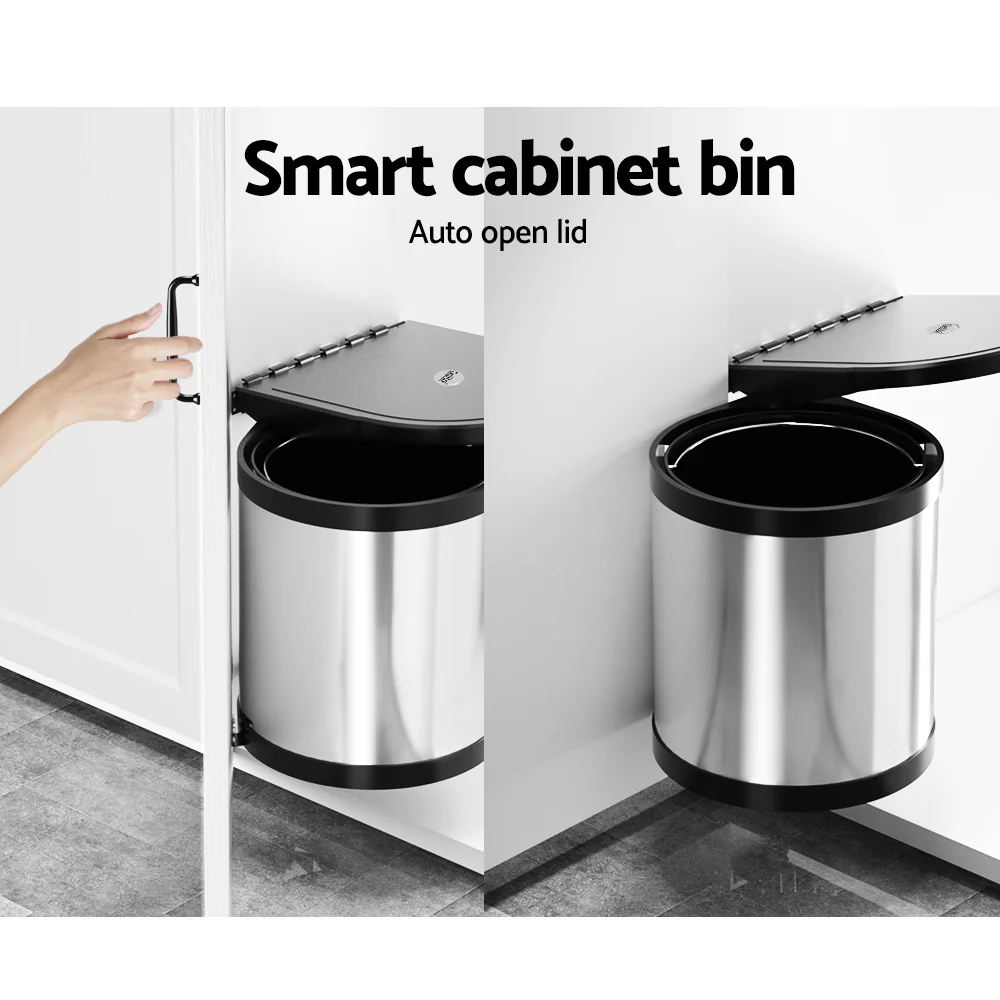 DS NA Kitchen Swing Out Pull Out Bin Stainless Steel Garbage Rubbish Can 12L - Image 4