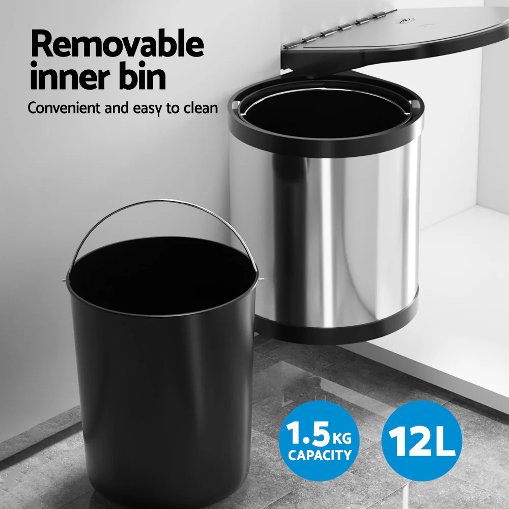 DS NA Kitchen Swing Out Pull Out Bin Stainless Steel Garbage Rubbish Can 12L - Image 5
