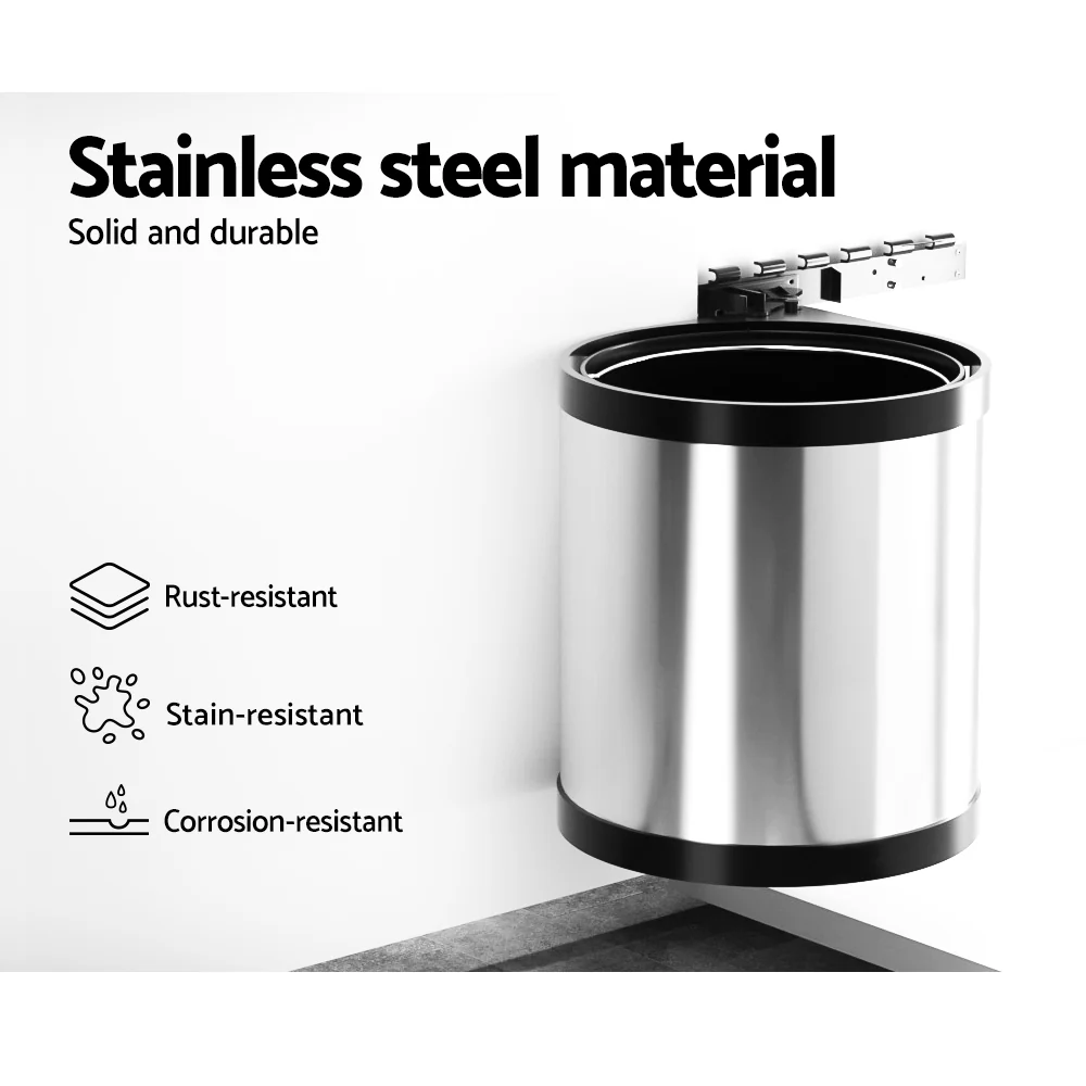 DS NA Kitchen Swing Out Pull Out Bin Stainless Steel Garbage Rubbish Can 12L - Image 7