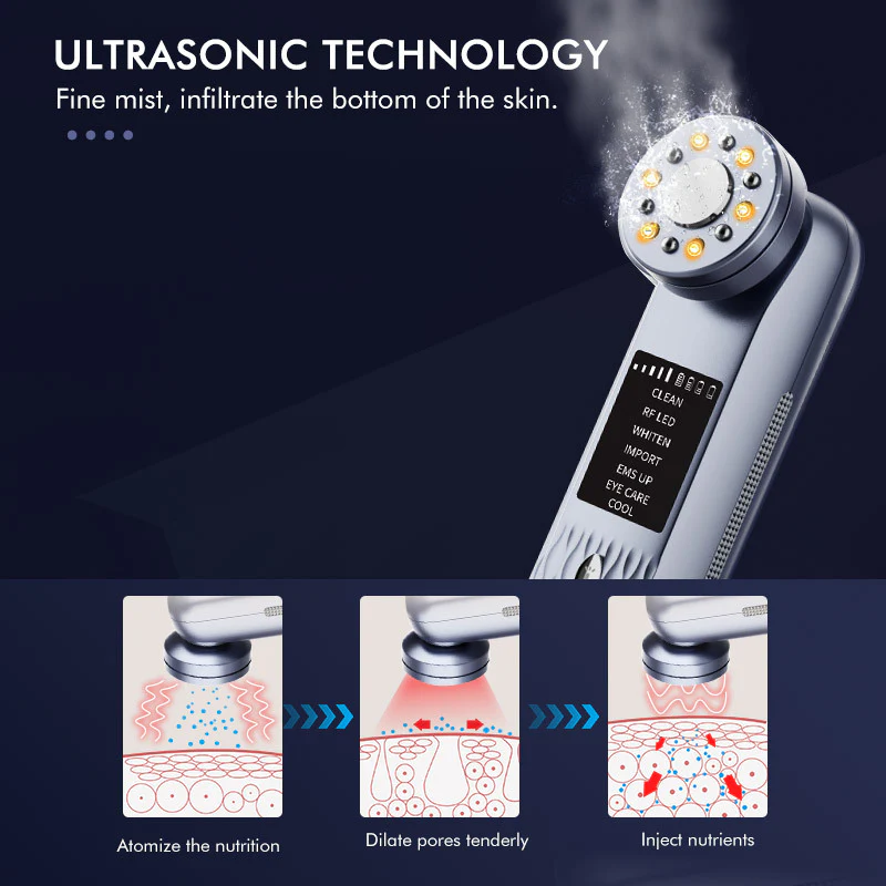 DS NA Multi-Functional Facial Beauty Device - Ultrasonic, EMS, RF LED, Cool - Gr - Image 4
