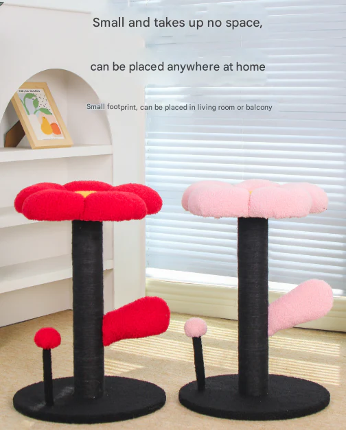 DS NA Pink & Black Adorable Flower Cat Tree – Plush Perch with Sisal Scratching - Image 2