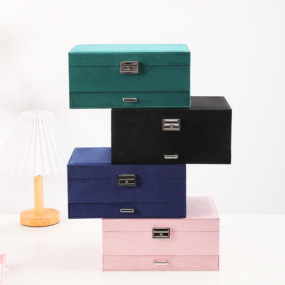 DS NA Velvet Jewelry Box with Lock – 3-Layer Large Jewelry Organizer - Image 5