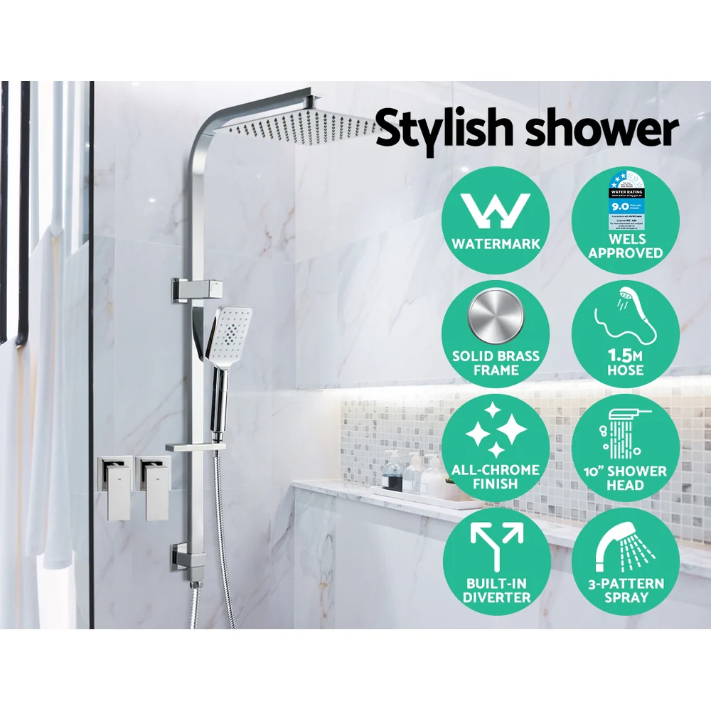DS NA WELS 10'' Rain Shower Head Taps Round Handheld High Pressure Wall Chrome - Image 4