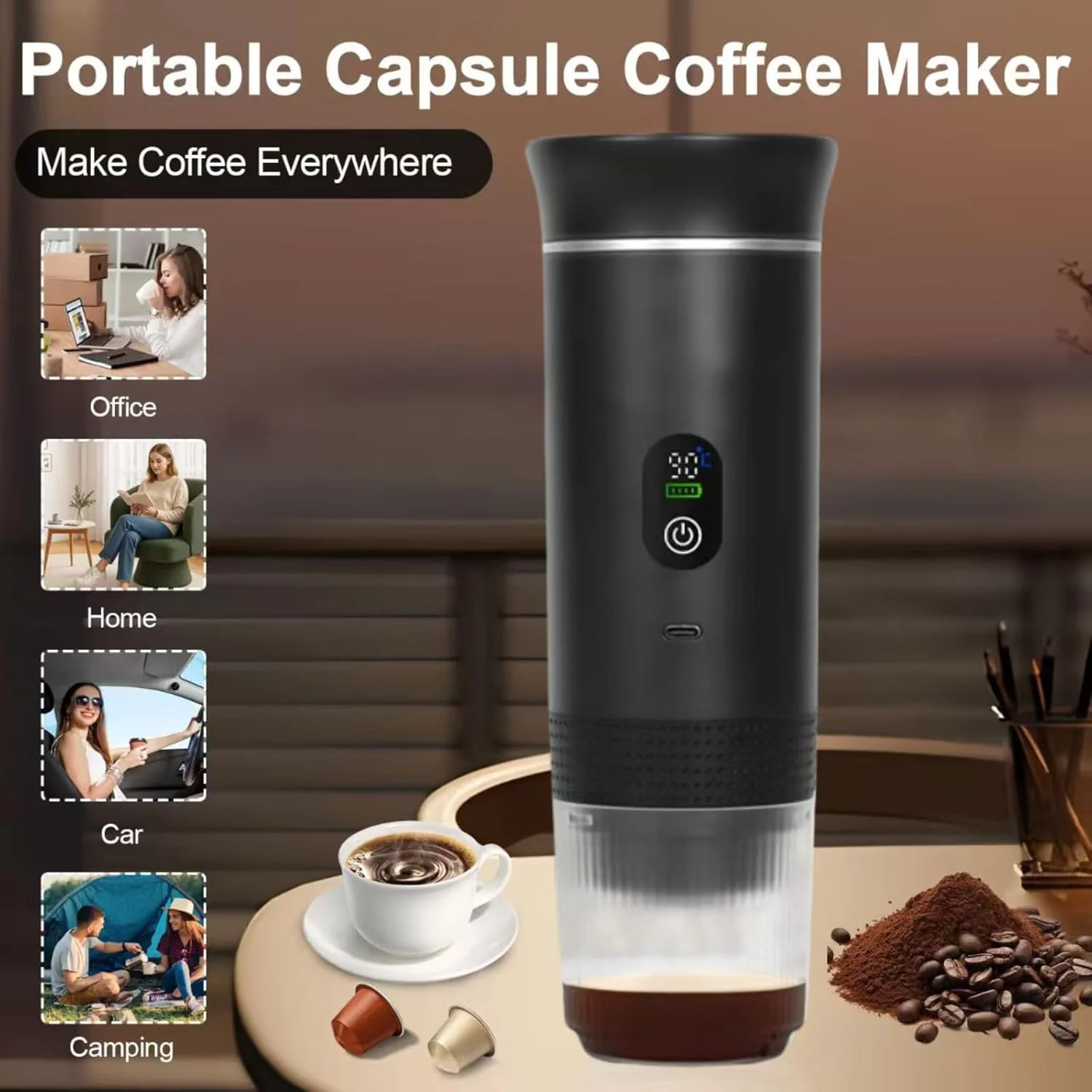 DS NA White 3-in-1 Portable Espresso Maker with Self-Heating and One-Touch Cold - Image 2