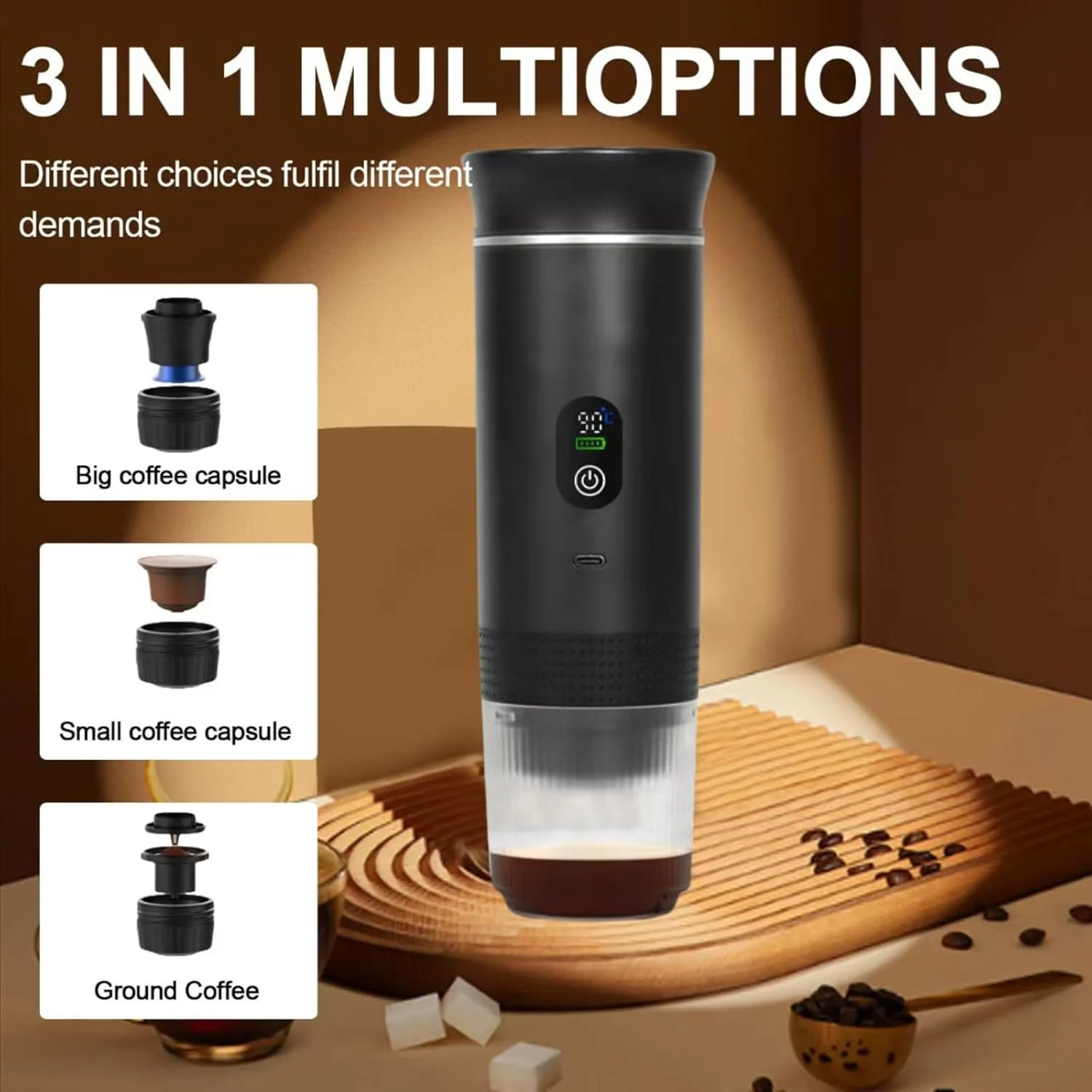 DS NA White 3-in-1 Portable Espresso Maker with Self-Heating and One-Touch Cold - Image 3