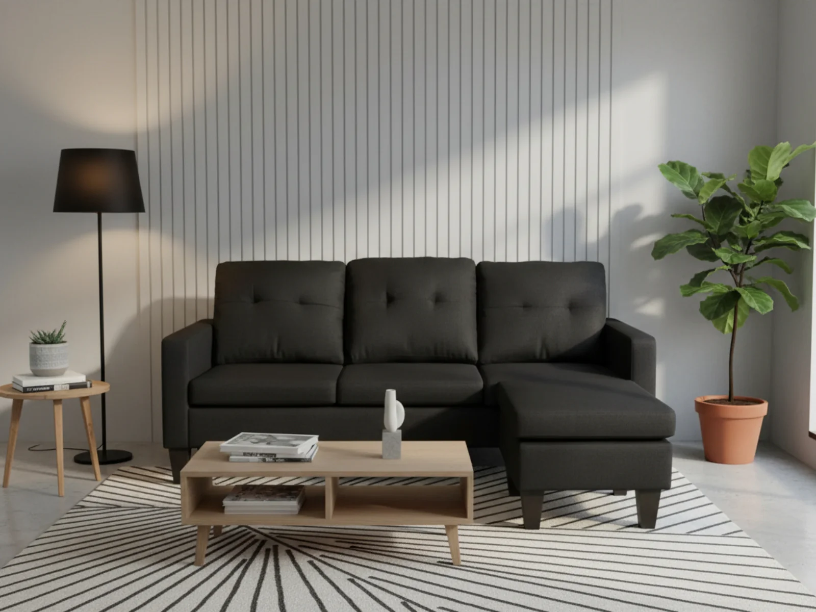 Northland Linen Sofa With Ottoman - Black - Image 2