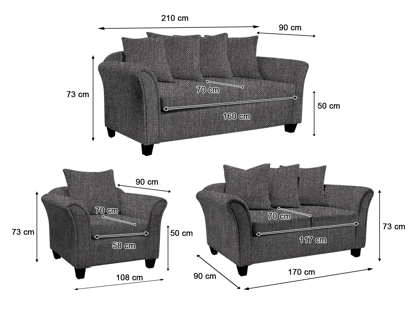 DS NZ Made Chika 3+2+1 Sofa Set - Kido Black - Image 3