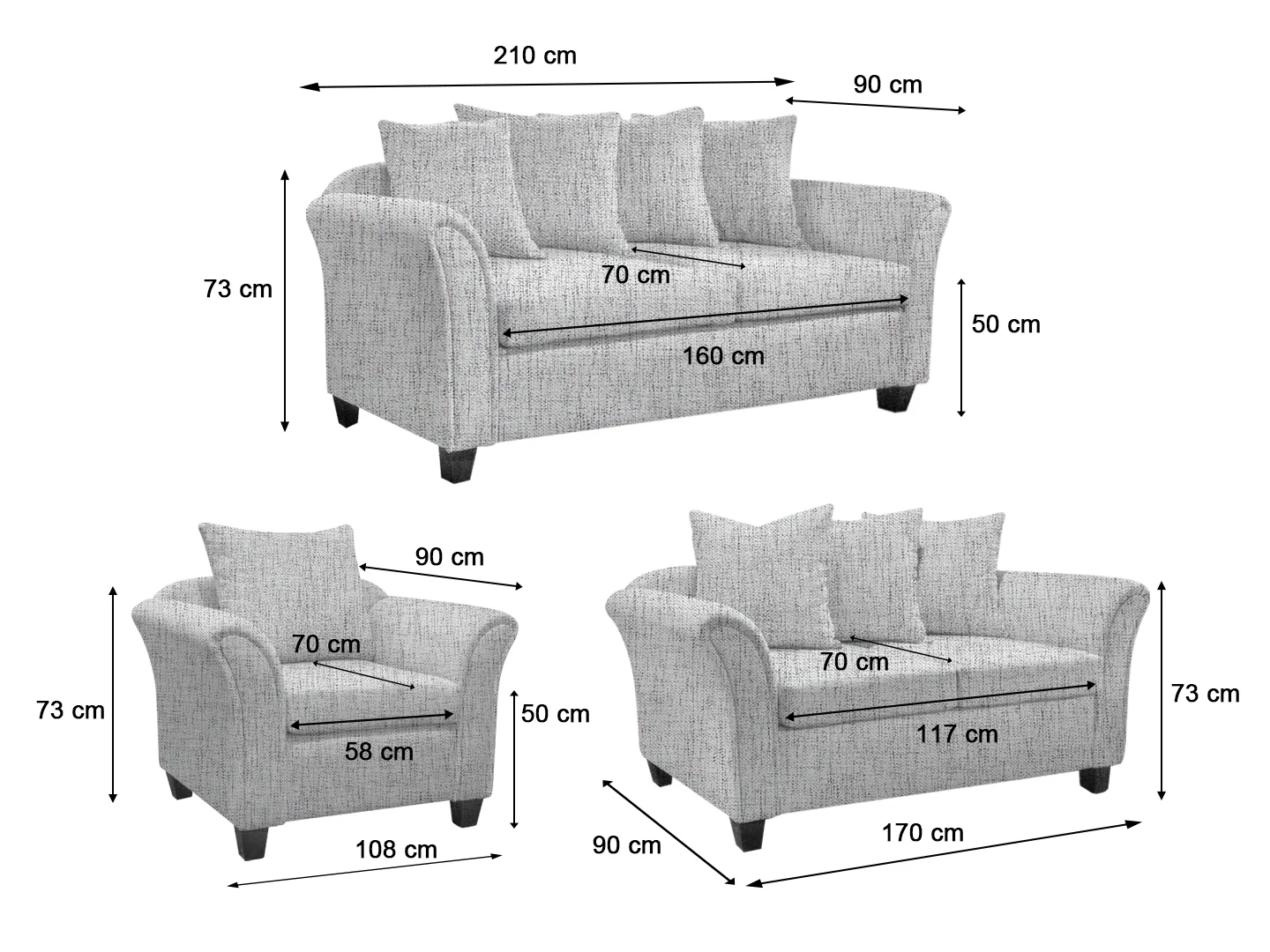 DS NZ Made Chika 3+2+1 Sofa Set - Comfy Silver - Image 3