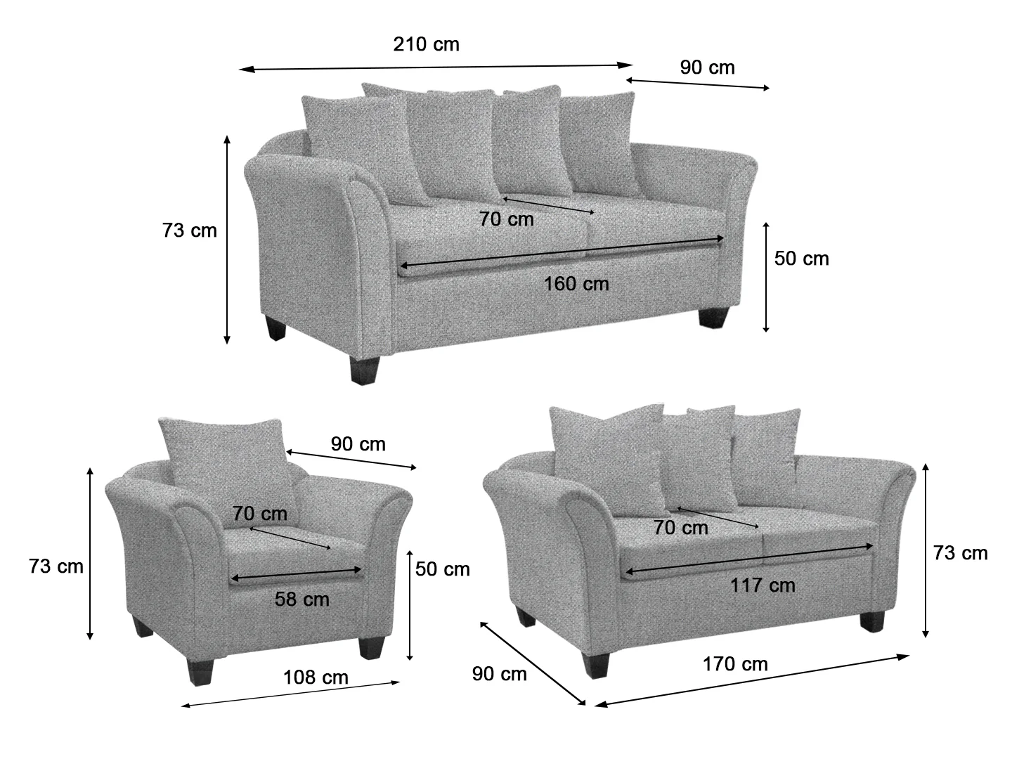 DS NZ Made Chika 3+2+1 Sofa Set - Kido Steel - Image 3
