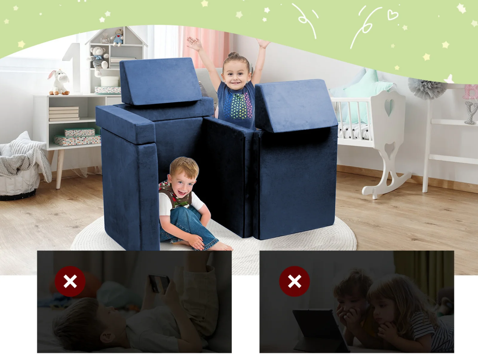 6-PC Modular Kids Play Couch Set - Grey - Image 5