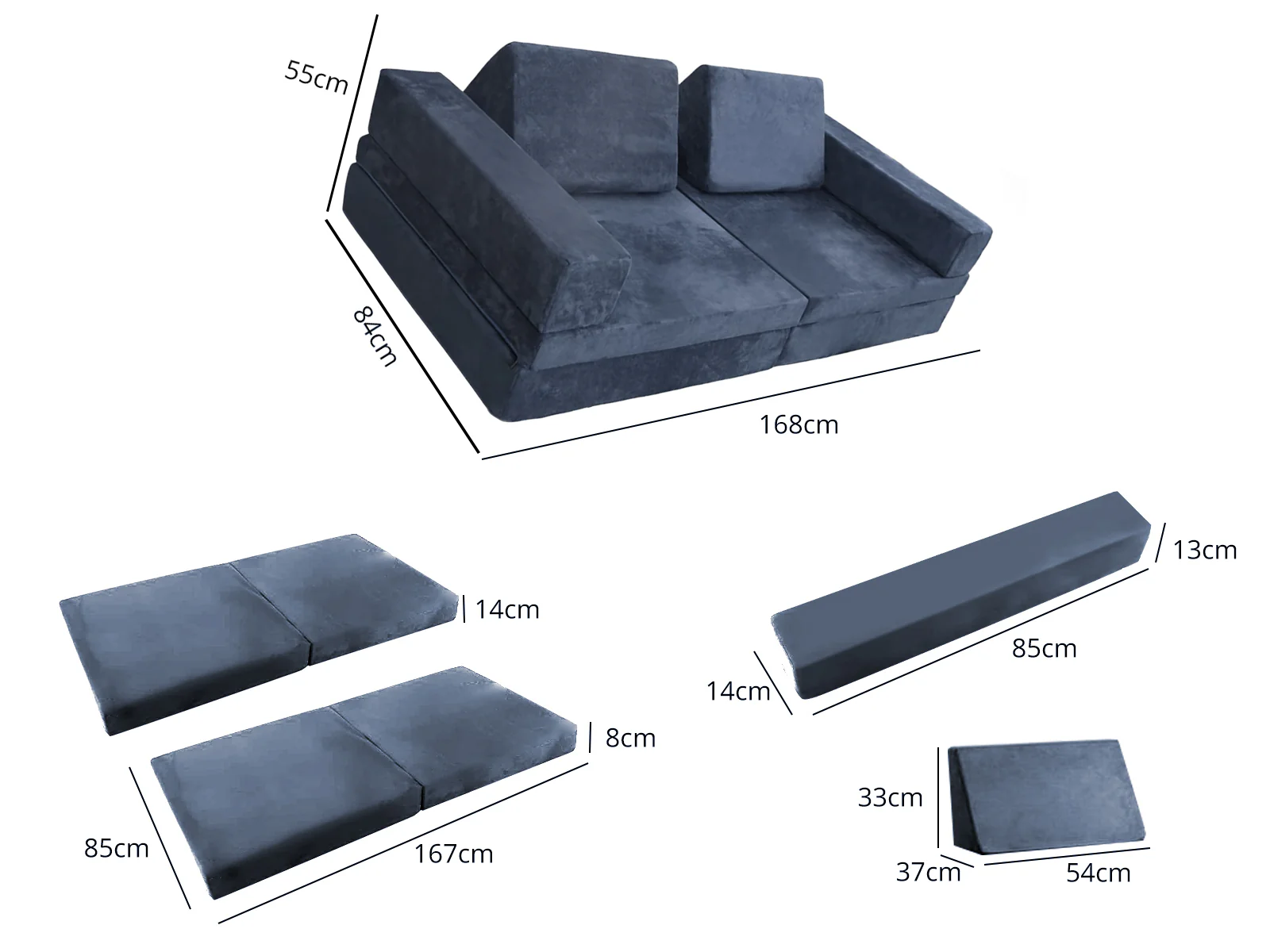 6-PC Modular Kids Play Couch Set - Grey - Image 7