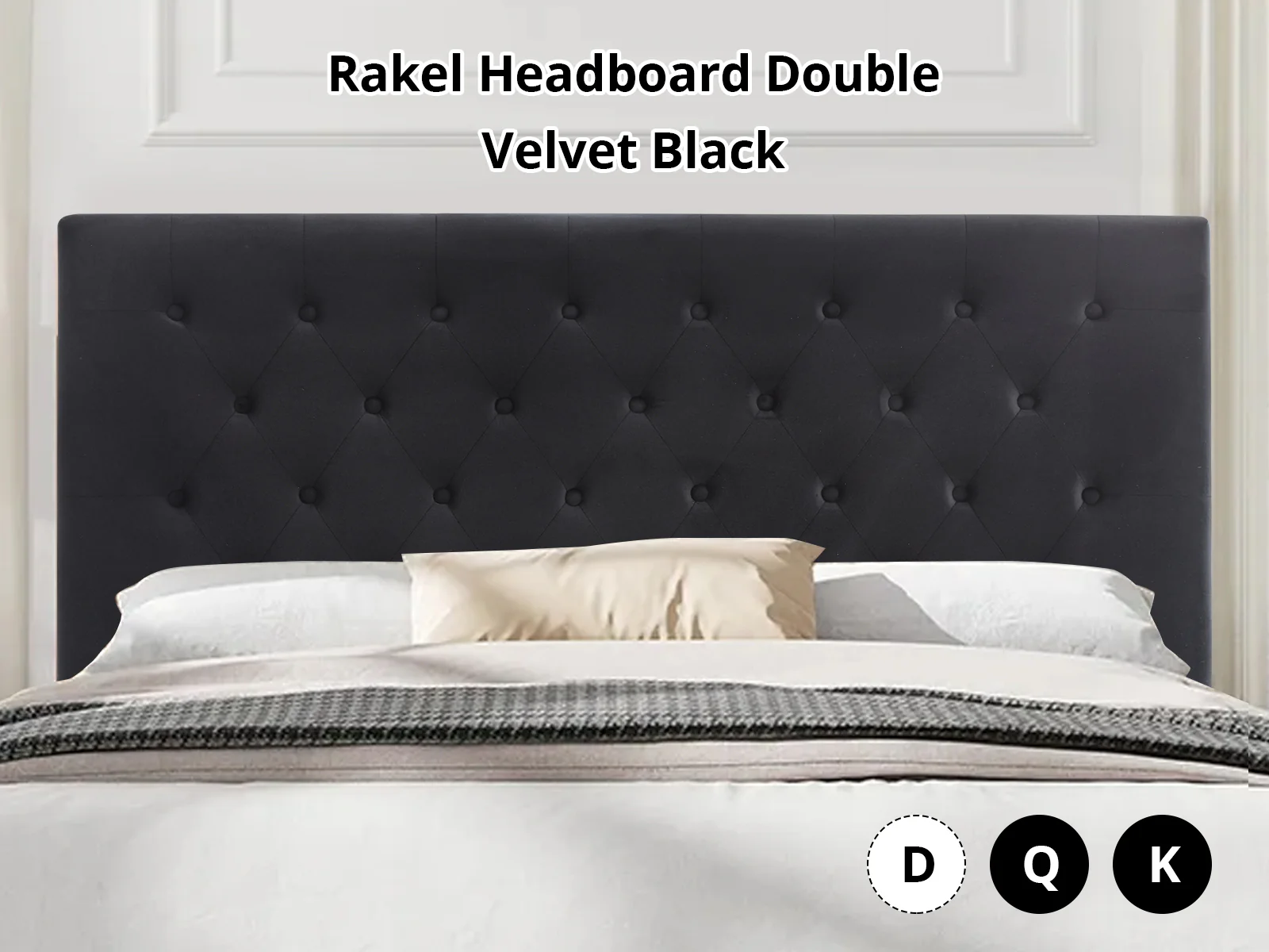 Rakel Velvet Headboard Black - Double - Image 2