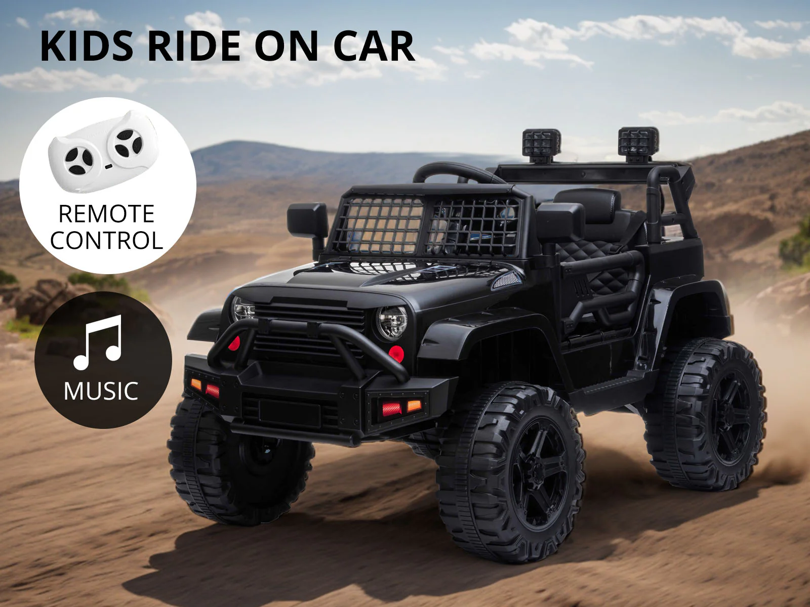 Kids Ride On Jeep - Black - Image 2